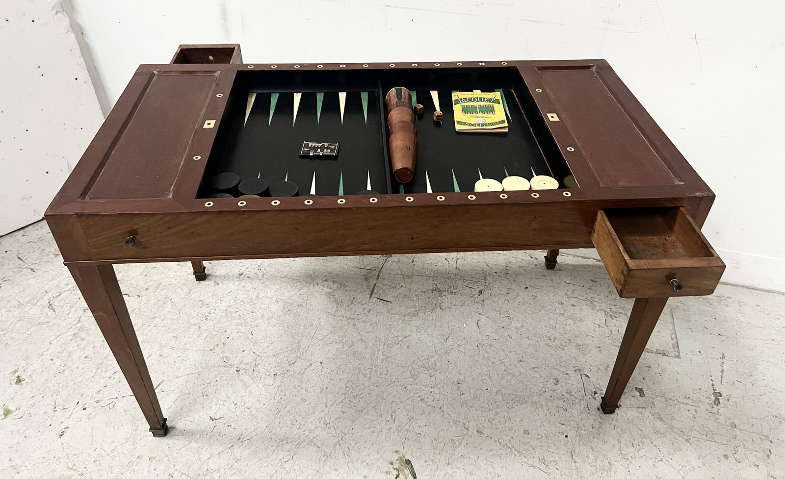 Furniture Louis XVI Period "Tric Trac" Gaming Table In 18th Century Mahogany. photo