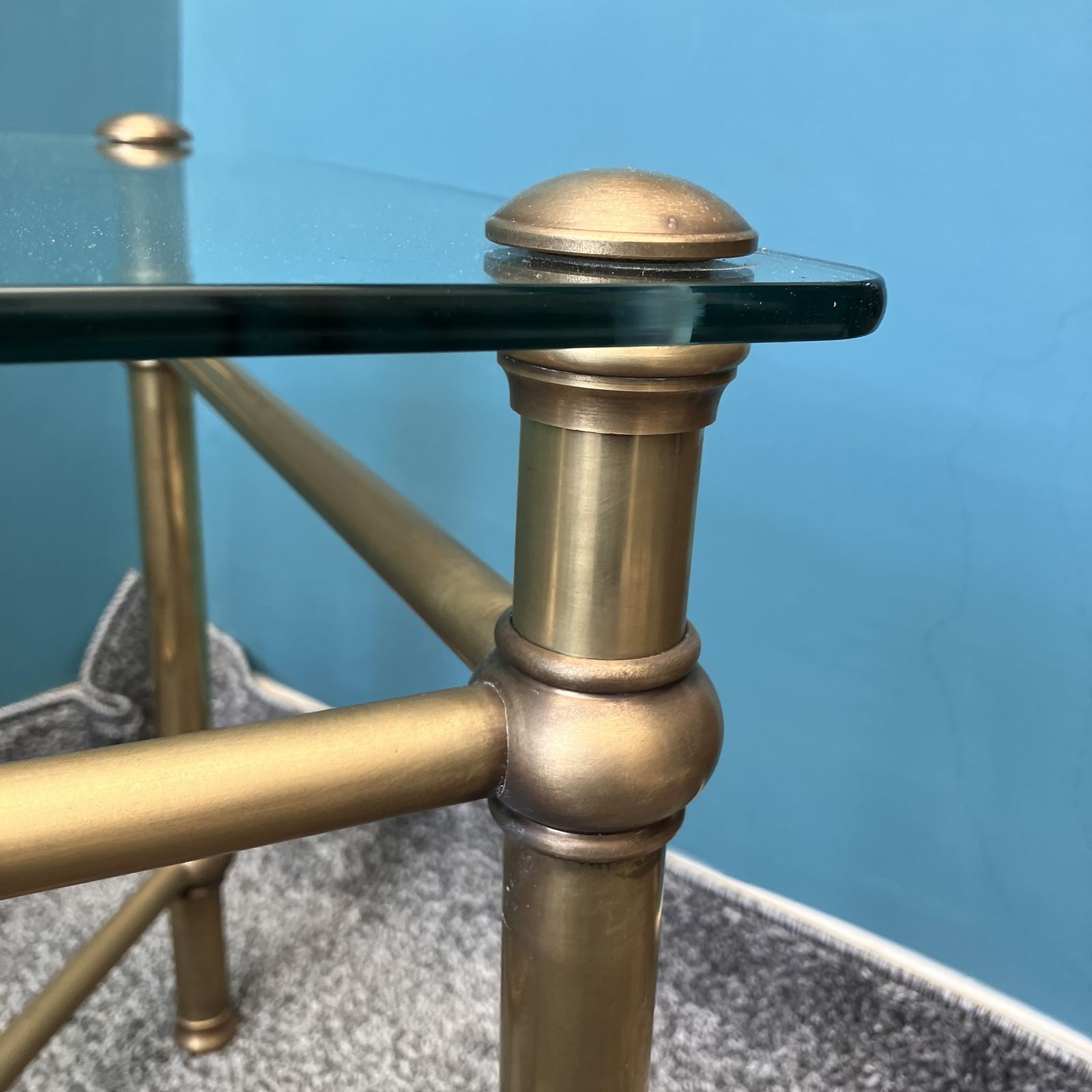 A Pair Of Art Deco Style Italian Brass And Glass Side Tables photo for sale