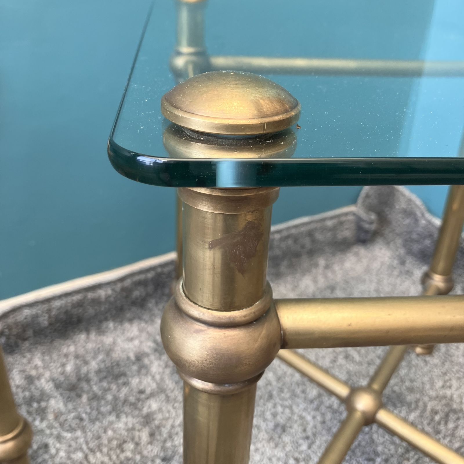 A Pair Of Art Deco Style Italian Brass And Glass Side Tables photo Furniture