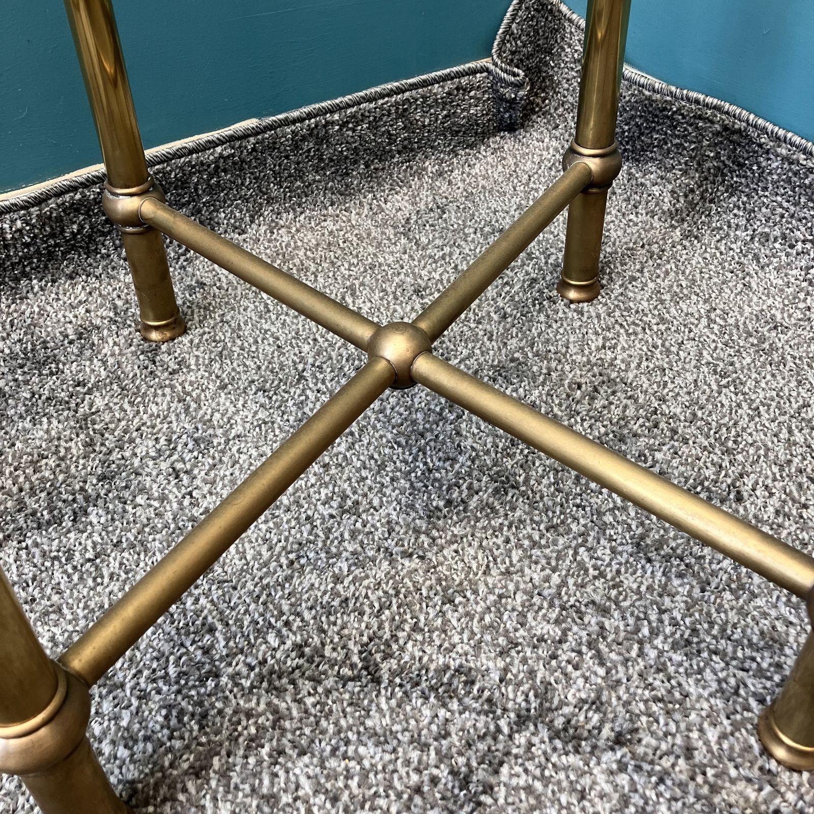 A Pair Of Art Deco Style Italian Brass And Glass Side Tables photo vintage