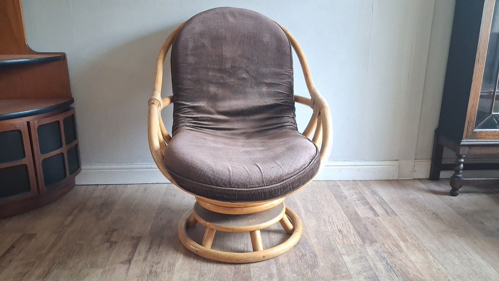 Original 1970's Angraves "Invincible" Mid Century Bamboo Swivel Armchair photo for sale