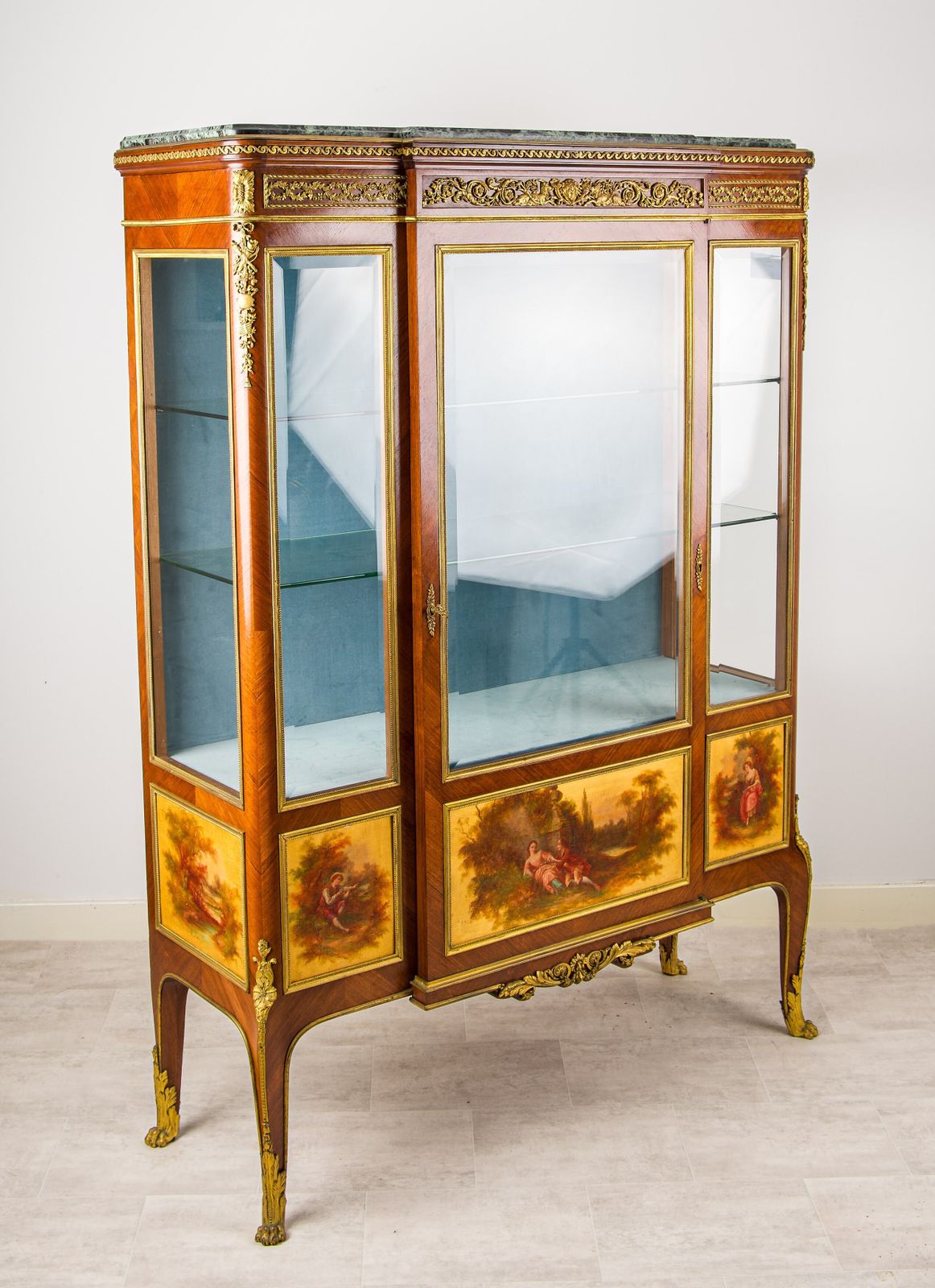 Exceptional French Kingwood Vernis Martin & Ormolu Mounted Vitrine Cabinet   In The Manner Of François Linke photo furniture