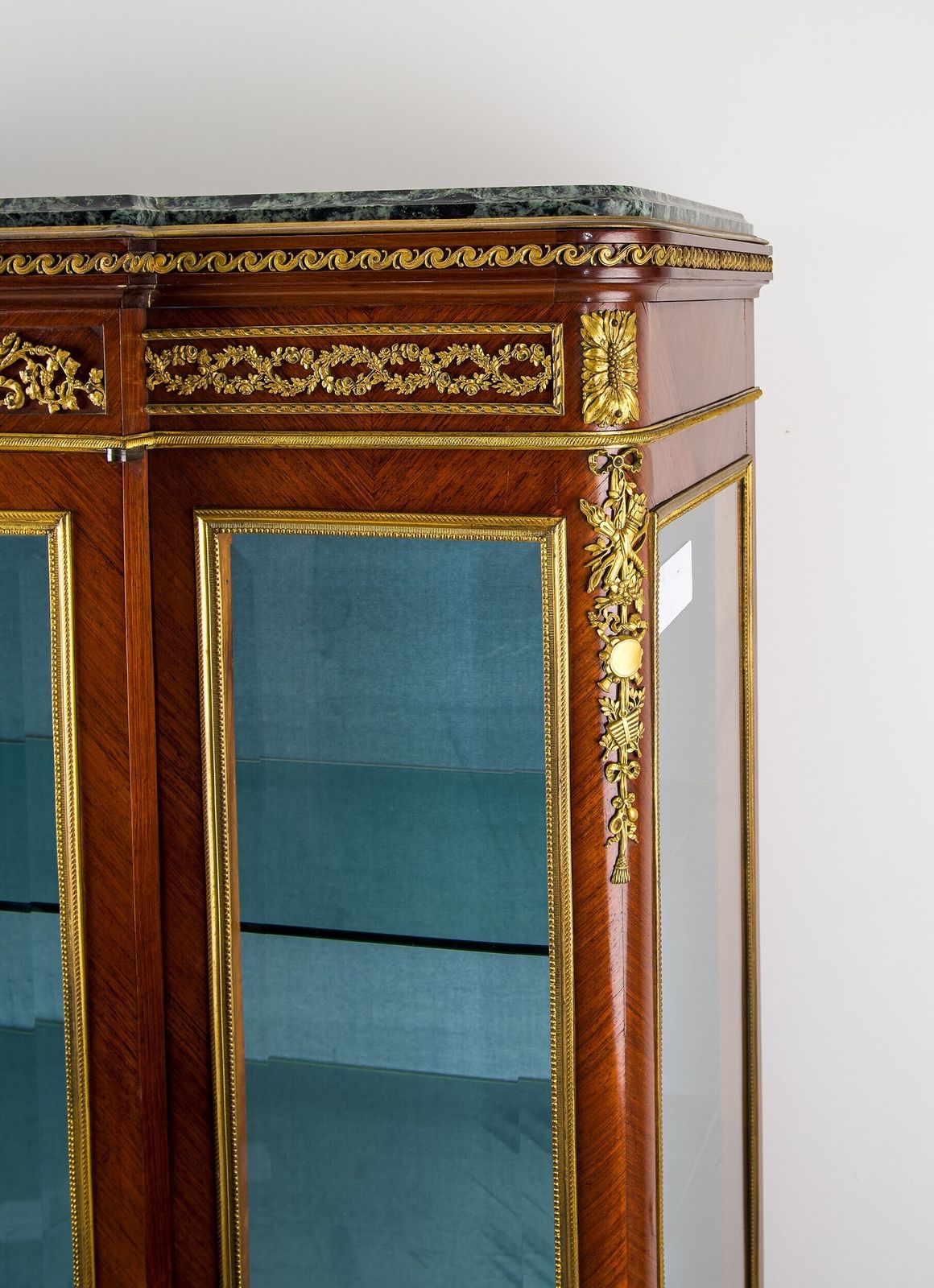 photo for sale Exceptional French Kingwood Vernis Martin & Ormolu Mounted Vitrine Cabinet   In The Manner Of François Linke