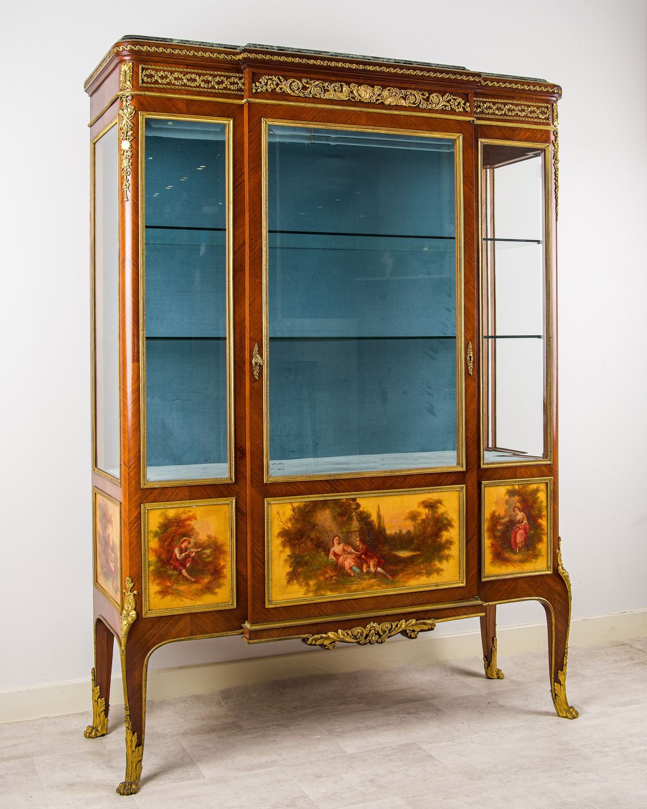Furniture Exceptional French Kingwood Vernis Martin & Ormolu Mounted Vitrine Cabinet   In The Manner Of François Linke photo