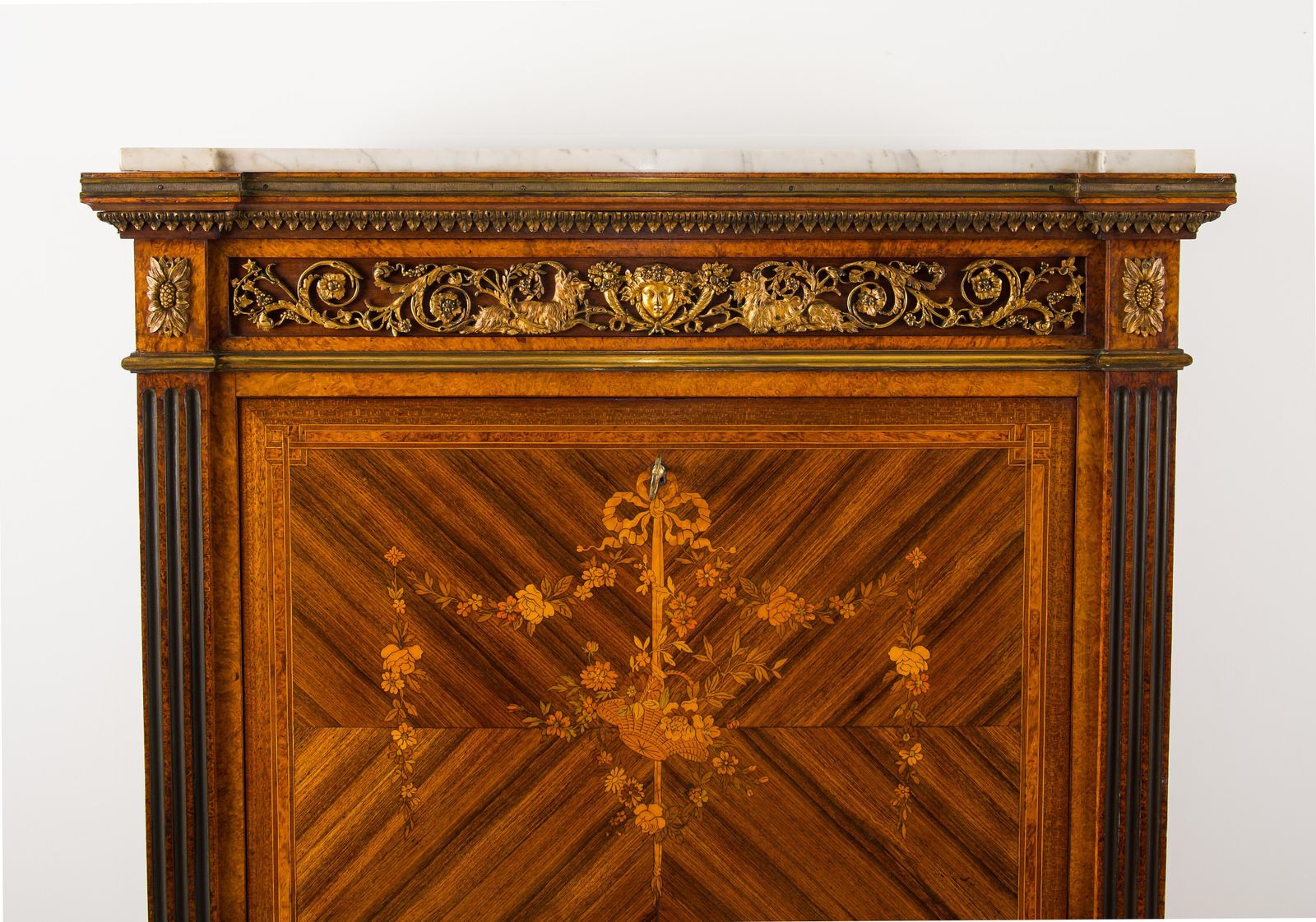 19th Century French Parquetry Secrétaire With Marble Top & Ormolu Mounts photo vinterior