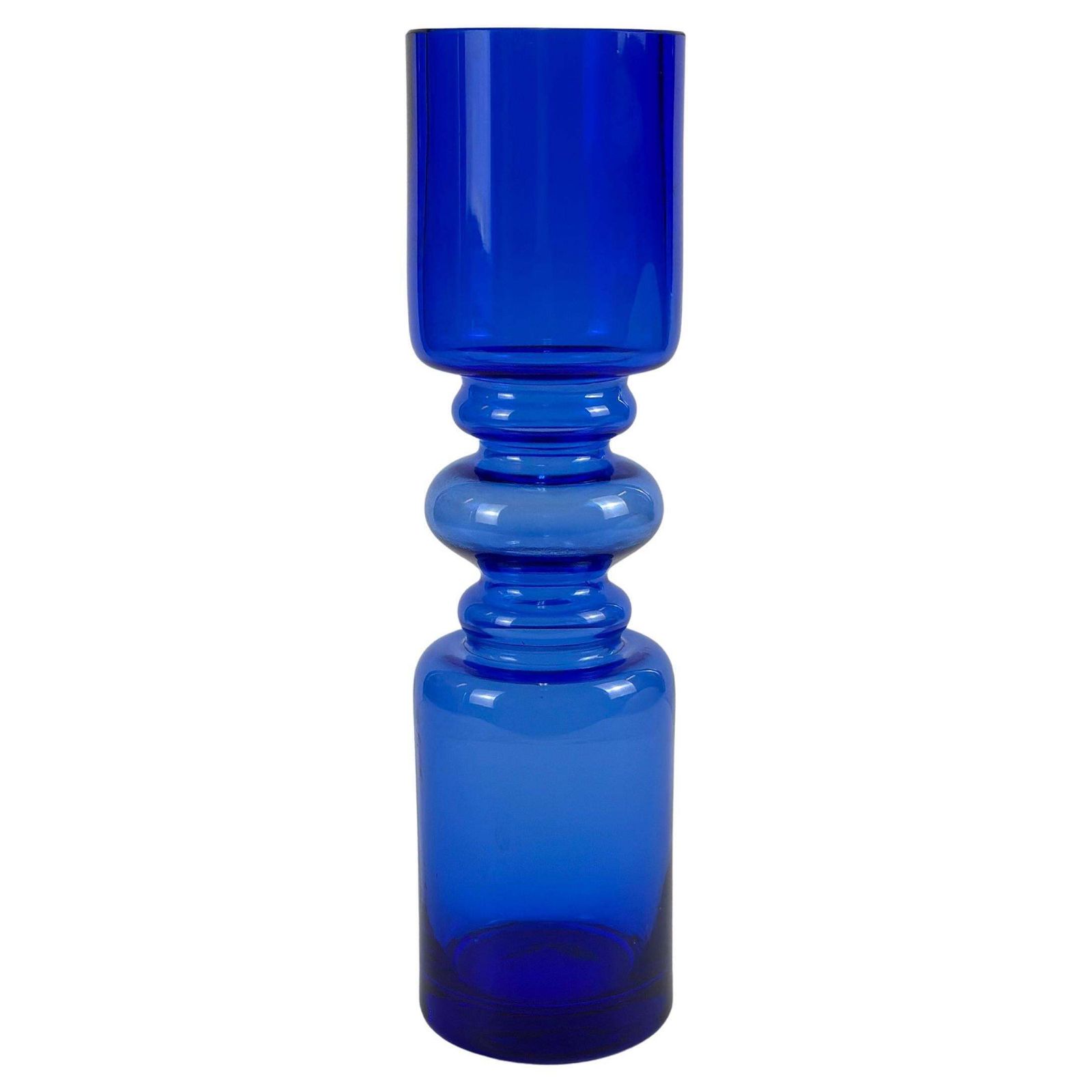Cobalt Blue Hooped Glass Vase, Scandinavian Style, Romania, 1970s