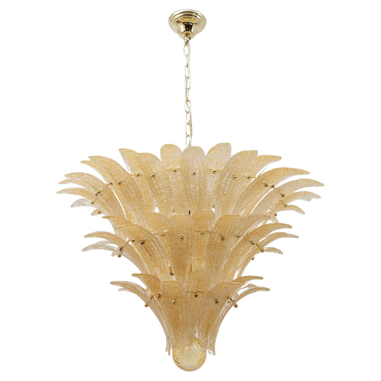 Barovier & Toso Style Gold Palmette Murano Glass Pendant Chandelier