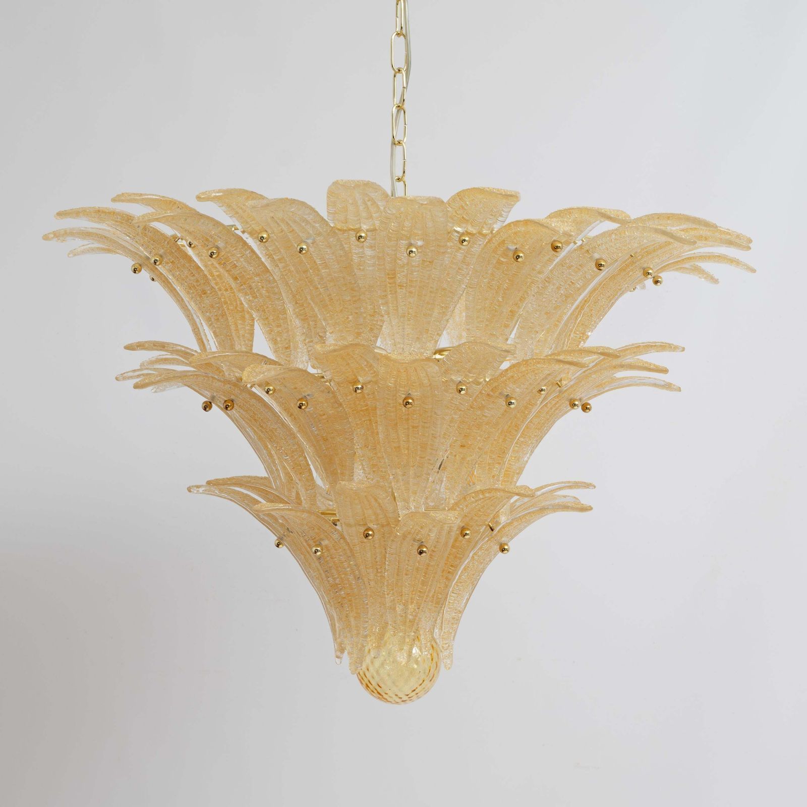 Barovier & Toso Style Gold Palmette Murano Glass Pendant Chandelier photo furniture