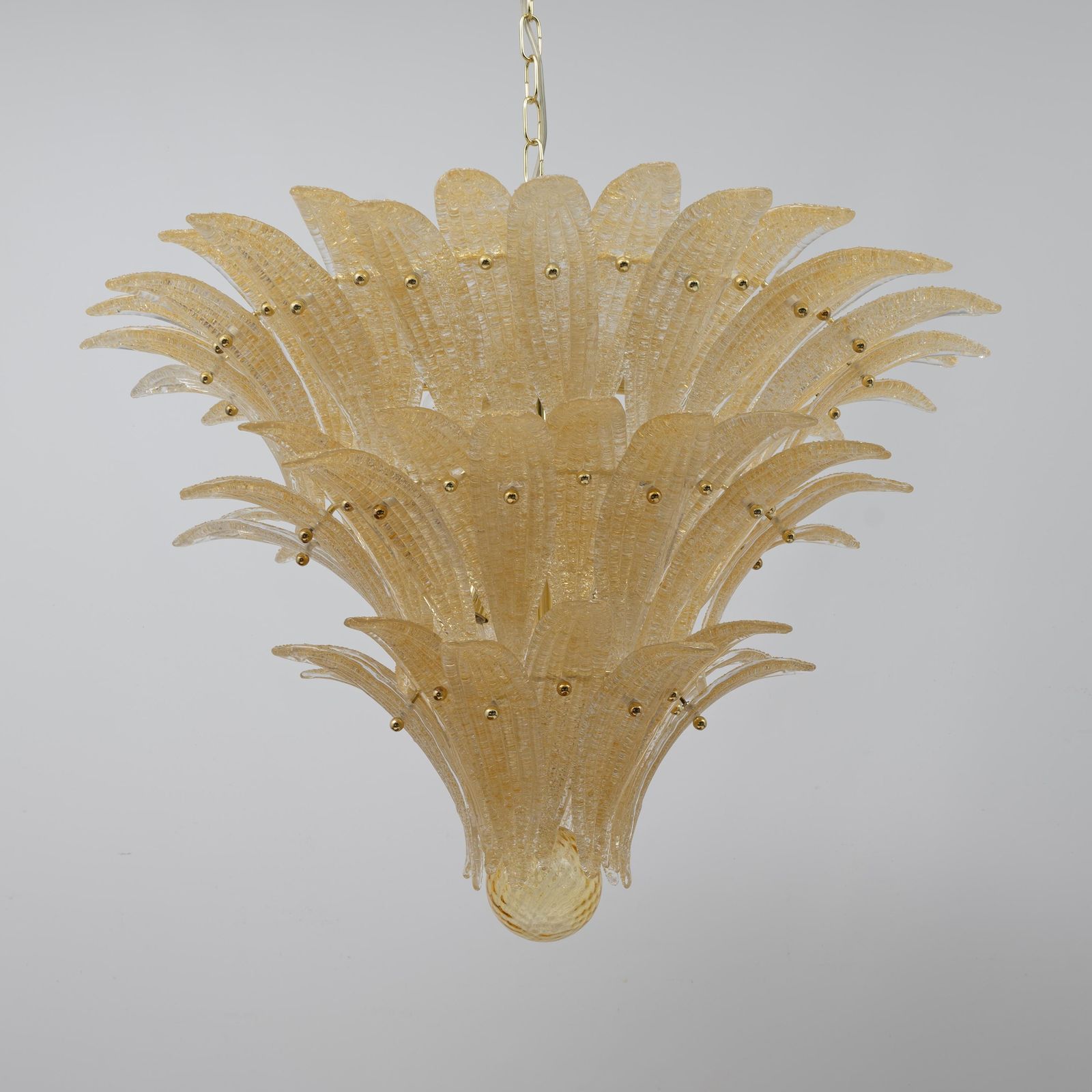 Barovier & Toso Style Gold Palmette Murano Glass Pendant Chandelier photo Lighting