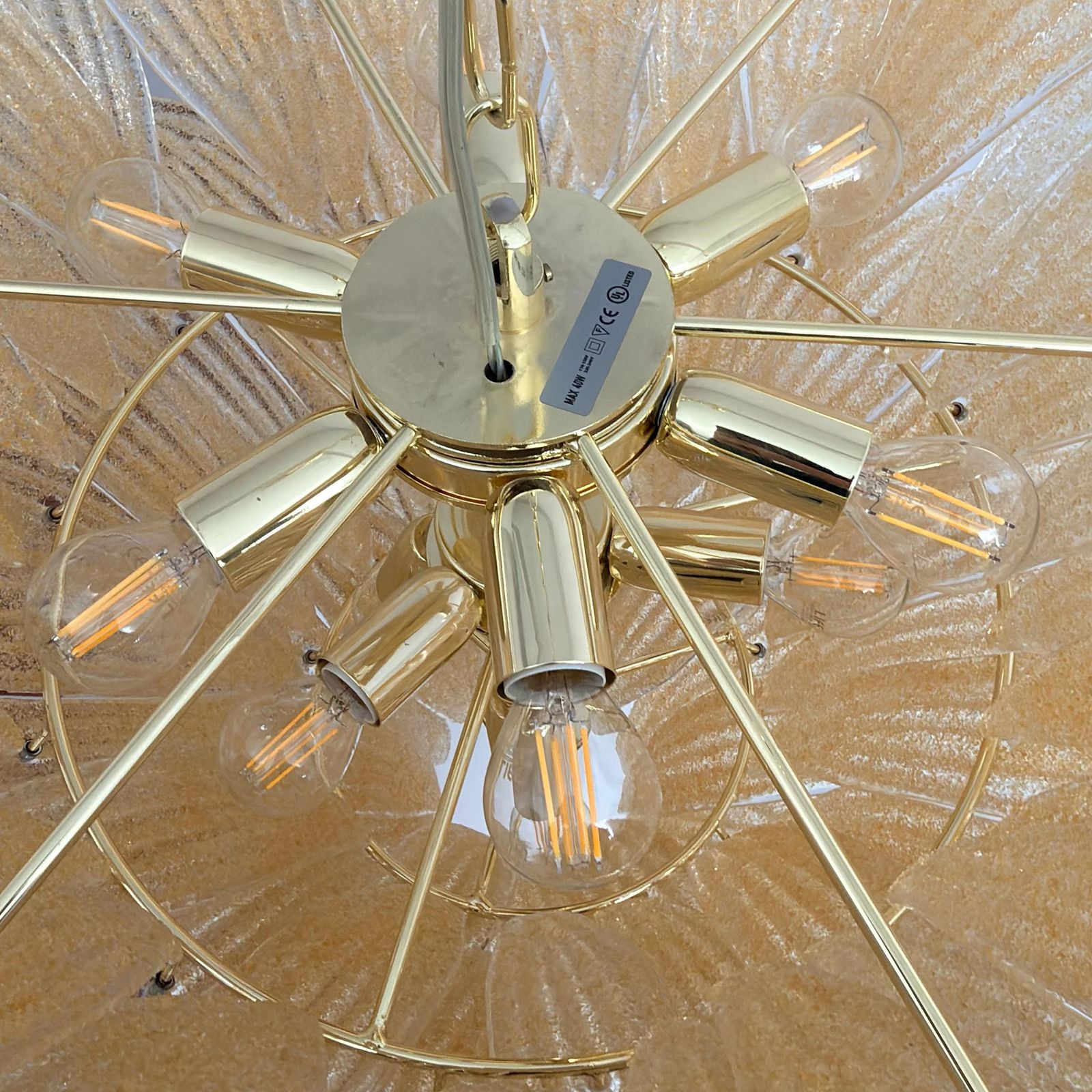 Lighting Barovier & Toso Style Gold Palmette Murano Glass Pendant Chandelier photo