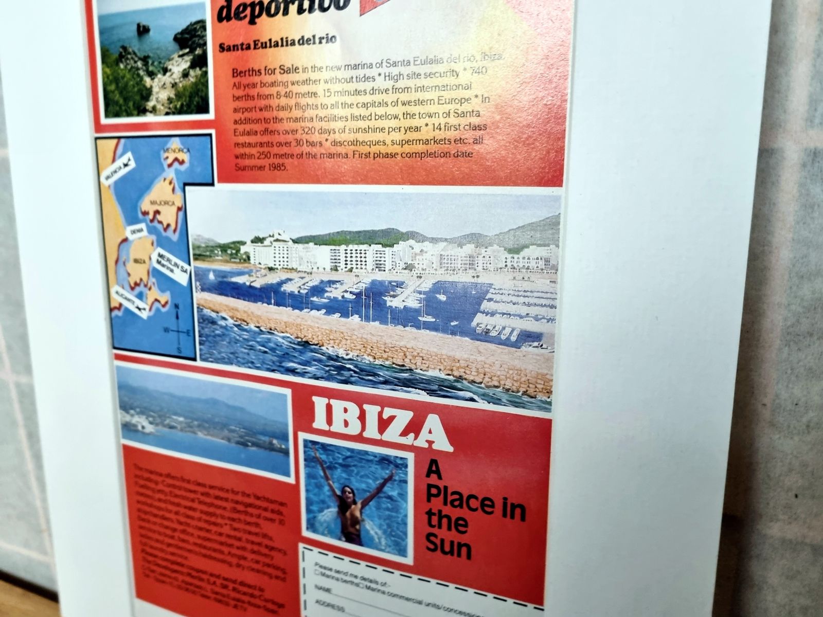 Ibiza Advert, Luxury Marina Travel Advert Print, Spain Puerto Deportivo, 1980s Mediterranean Lifestyle Magazine Advertisement photo Art