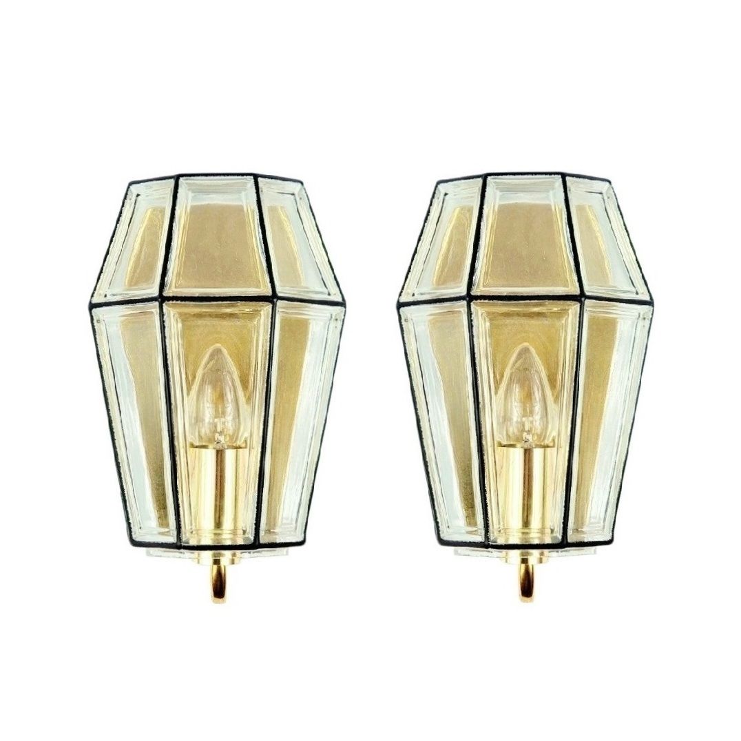 Pair Of Mid Century Glass & Brass Wall Lamps From Limburg, Germany, 1960s