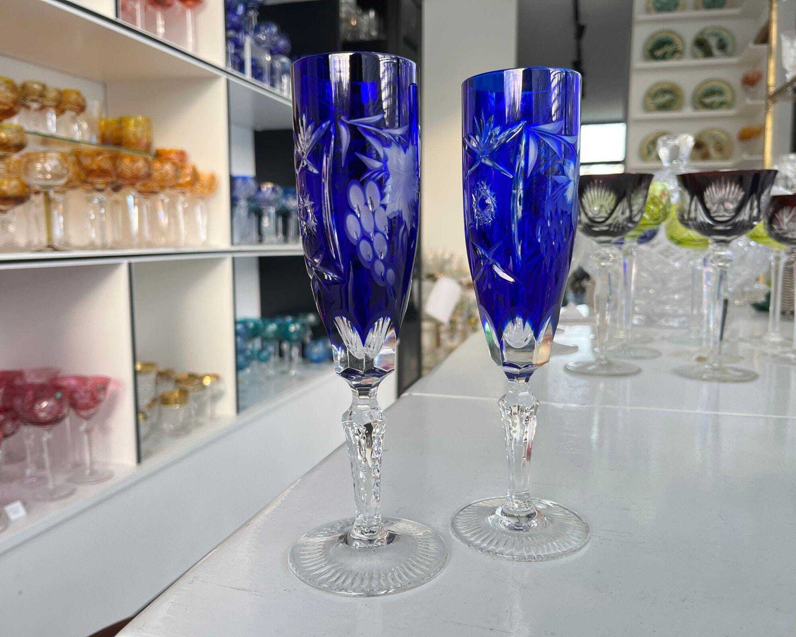Blauwe Kristallen Champagnefluiten | 2 Stuks | Nachtmann Grapes (Traube) photo for sale