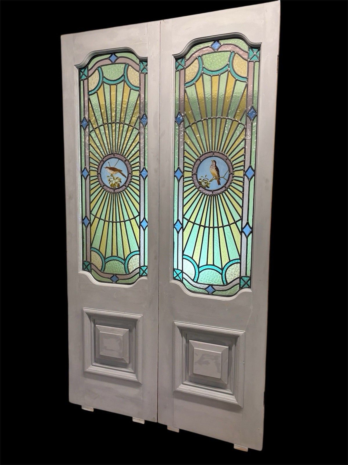 Antique Stained Glass French Doors Period Reclaimed Edwardian Art Deco Leaded photo for sale