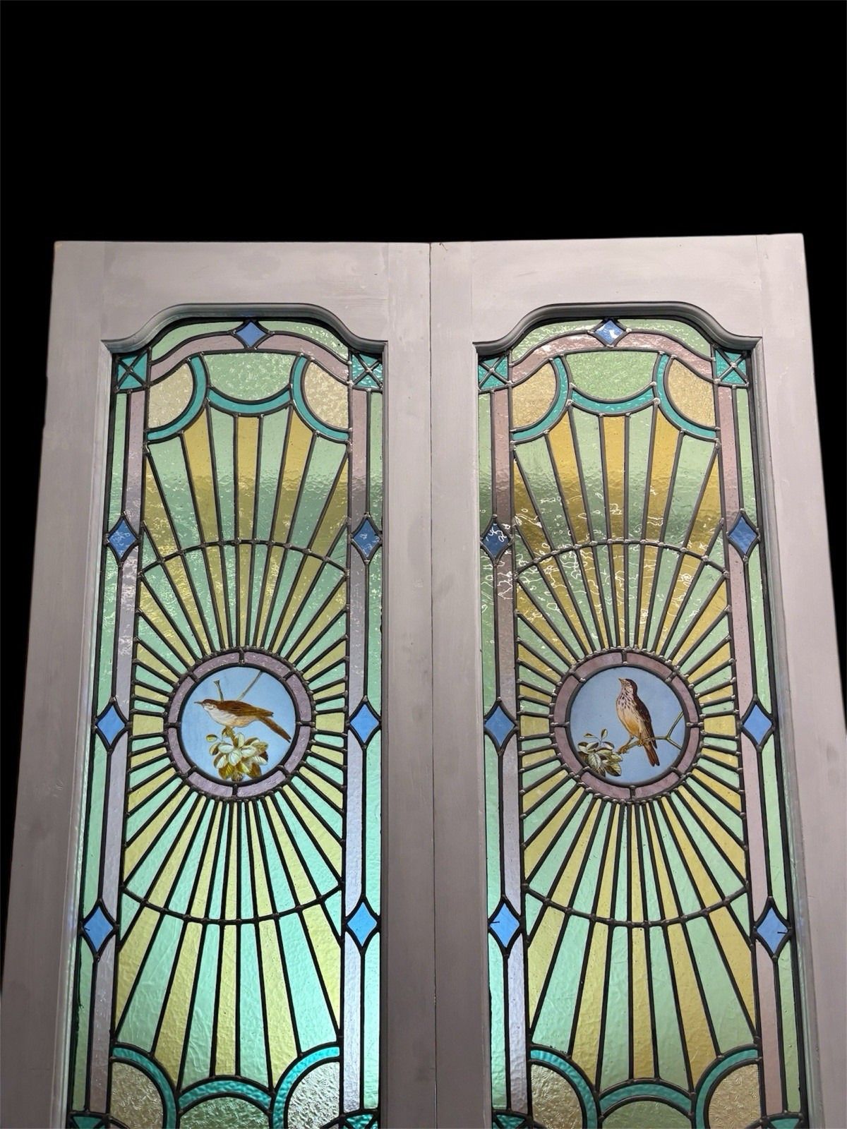 Antique Stained Glass French Doors Period Reclaimed Edwardian Art Deco Leaded photo Home Fixtures