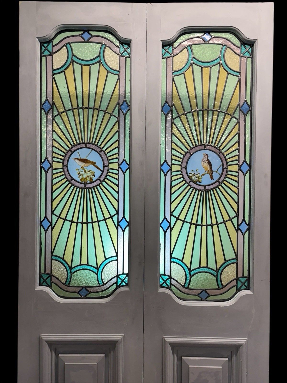 Antique Stained Glass French Doors Period Reclaimed Edwardian Art Deco Leaded photo 4543.0