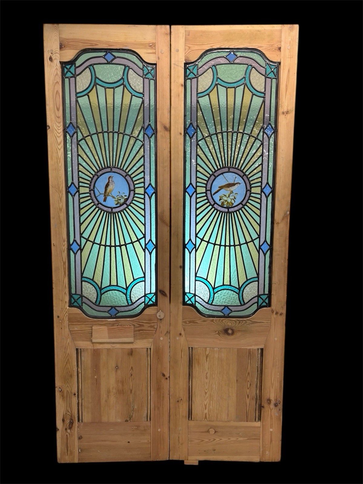 Antique Stained Glass French Doors Period Reclaimed Edwardian Art Deco Leaded photo buy