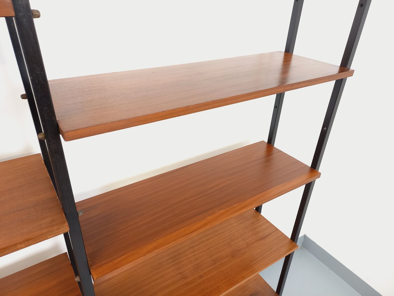 Modular Triple Italian Bookcase In Teak And Metal photo vinterior