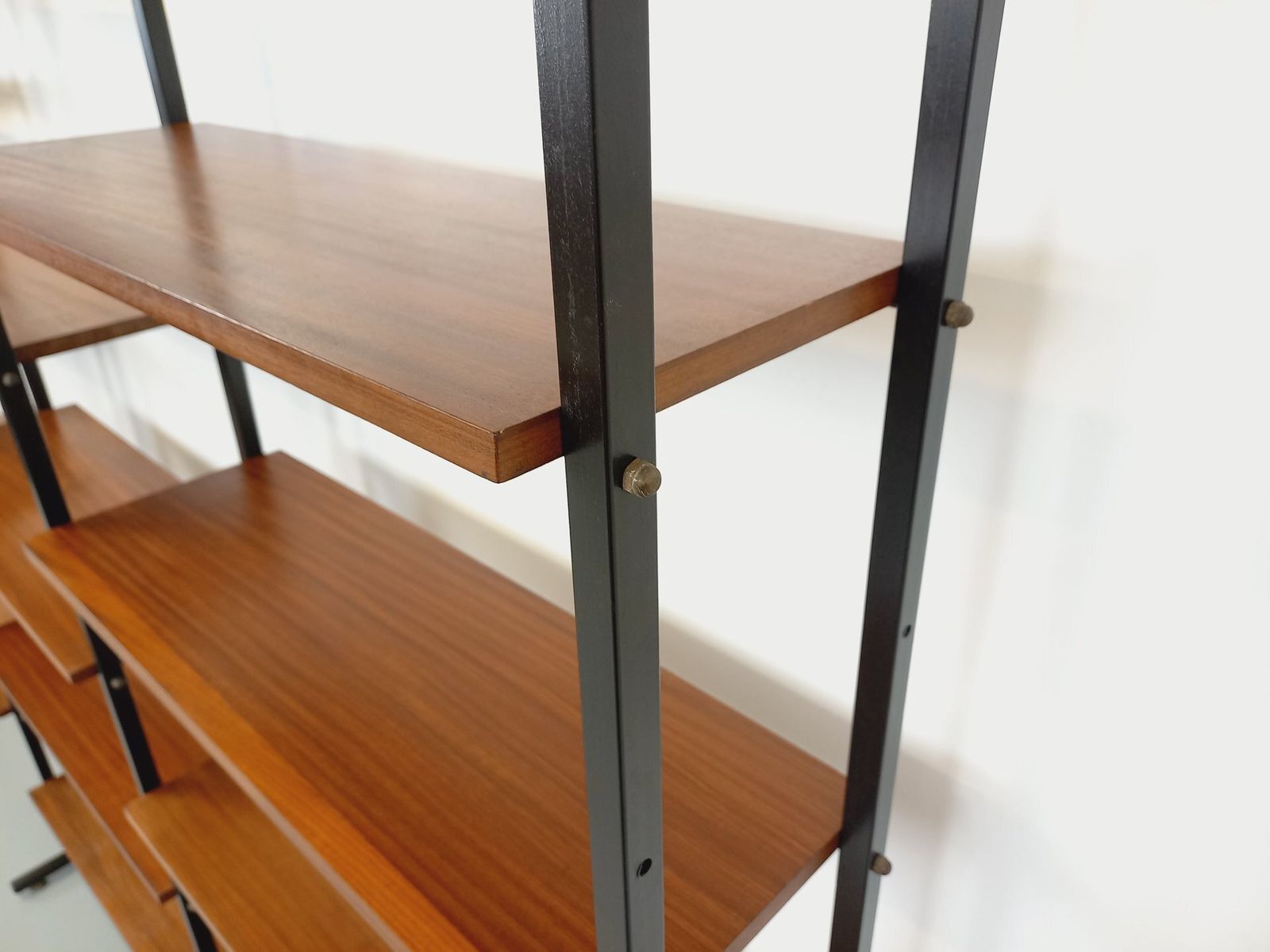 photo for sale Modular Triple Italian Bookcase In Teak And Metal
