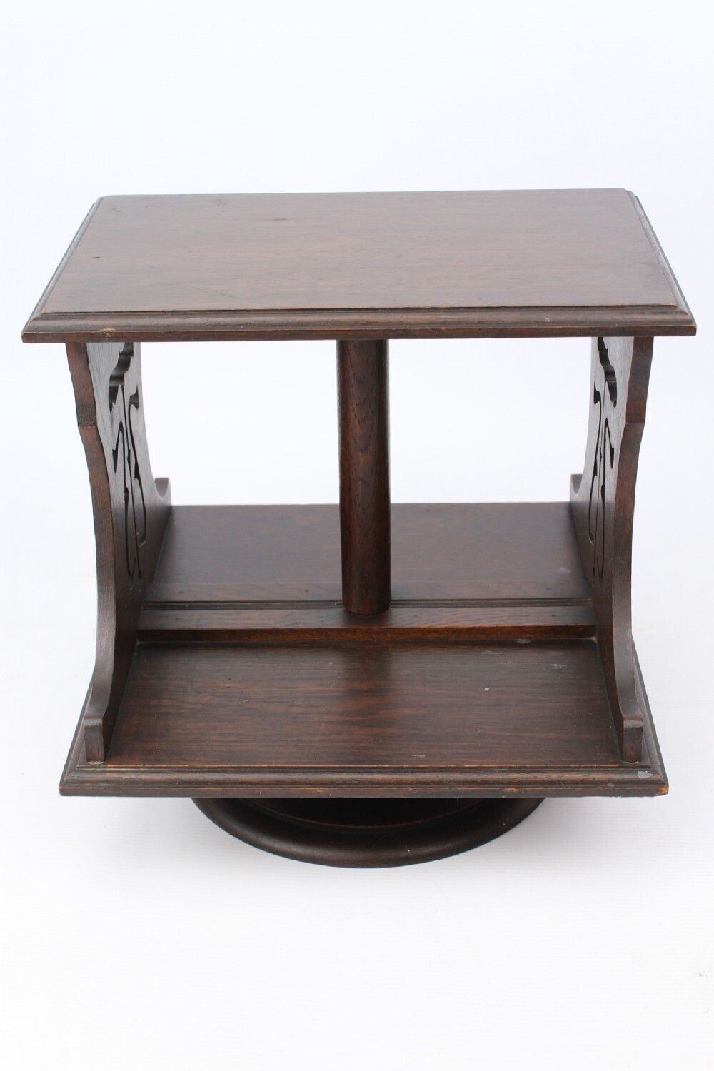 Small Edwardian Arts & Crafts Oak Table Top Revolving Bookcase photo for sale