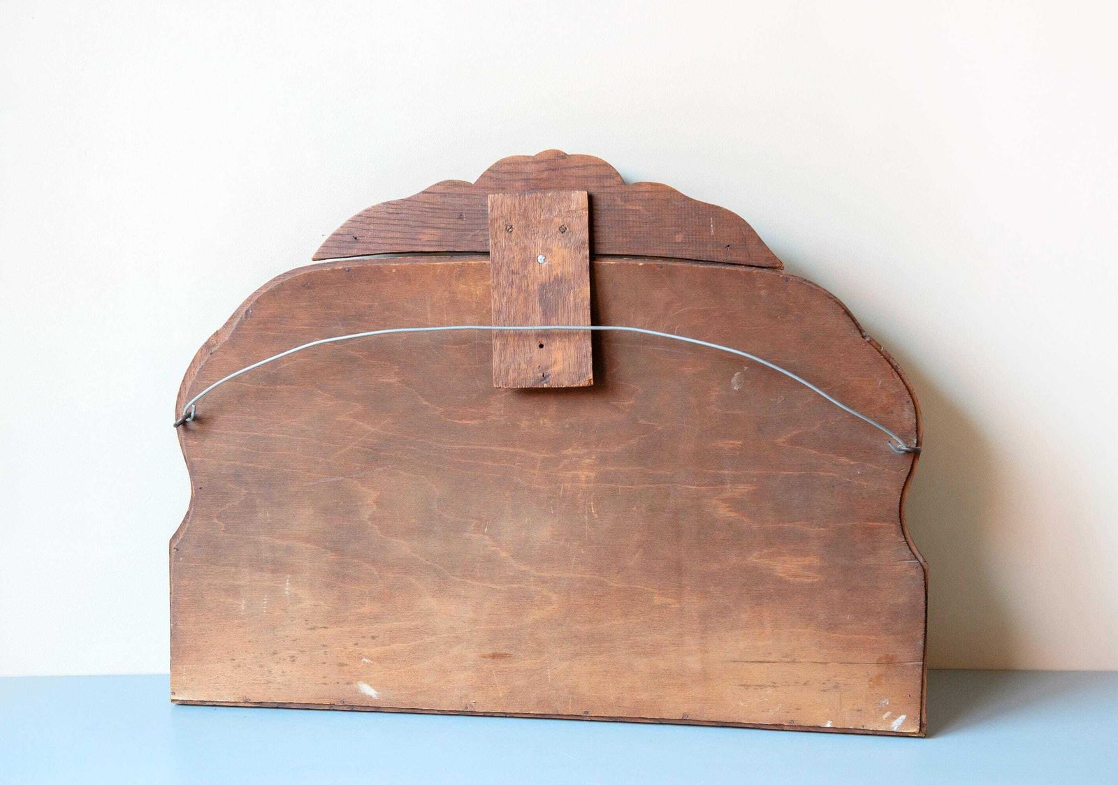 Large Antique Wooden Mantel Mirror – Scalloped Frame With Carved Crest – Beveled Glass – Victorian Style photo vinterior