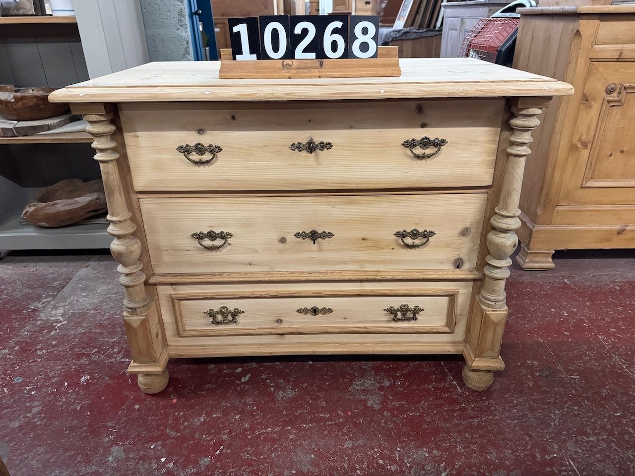 Beautiful Antique Pine 3 Drawer Decorative Pillared Chest Of Drawers photo furniture