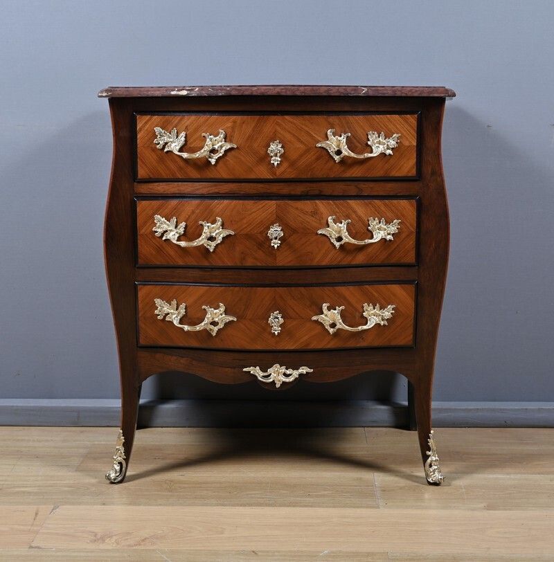 Small Marquetry Commode, Louis XV Style – Mid 19th Century photo buy