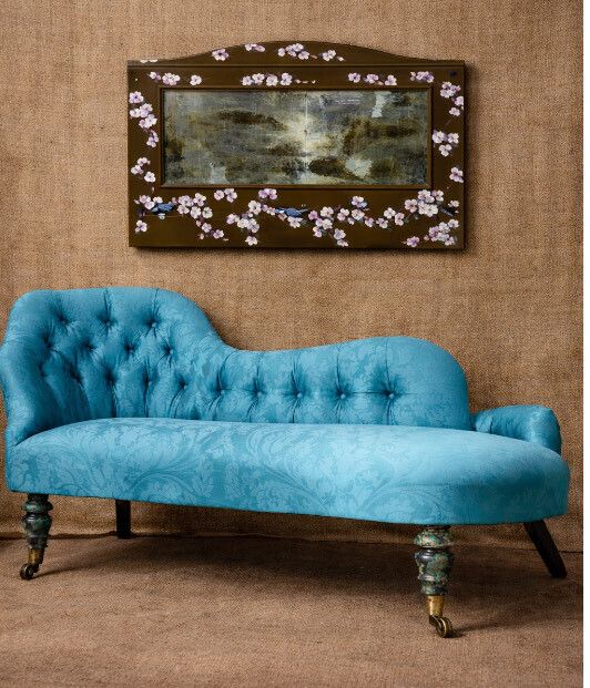 Hand Painted Bronze Chinoiserie Inspired Cherry Blossom Bird Mirror