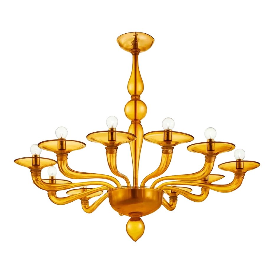 Italian Contemporary Amber Murano Style Glass Chandelier