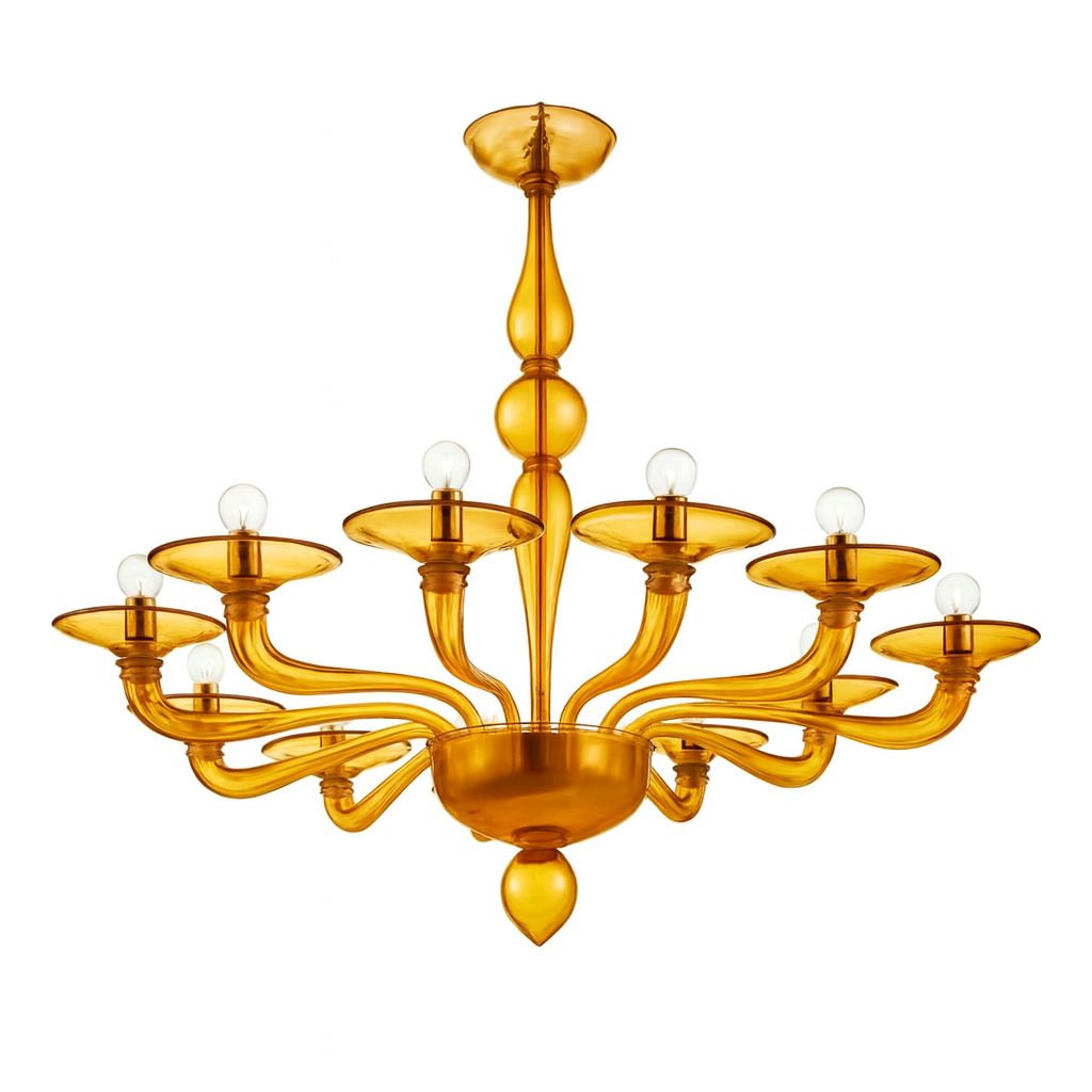 Italian Contemporary Amber Murano Style Glass Chandelier photo for sale