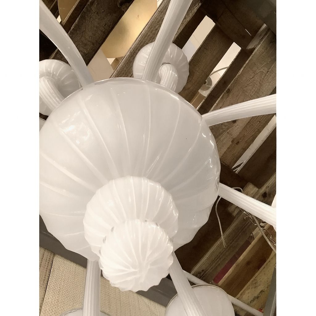 Italina Monumental Contemporary 18 Arms In White Murano Style Glass Chandelier photo vinterior