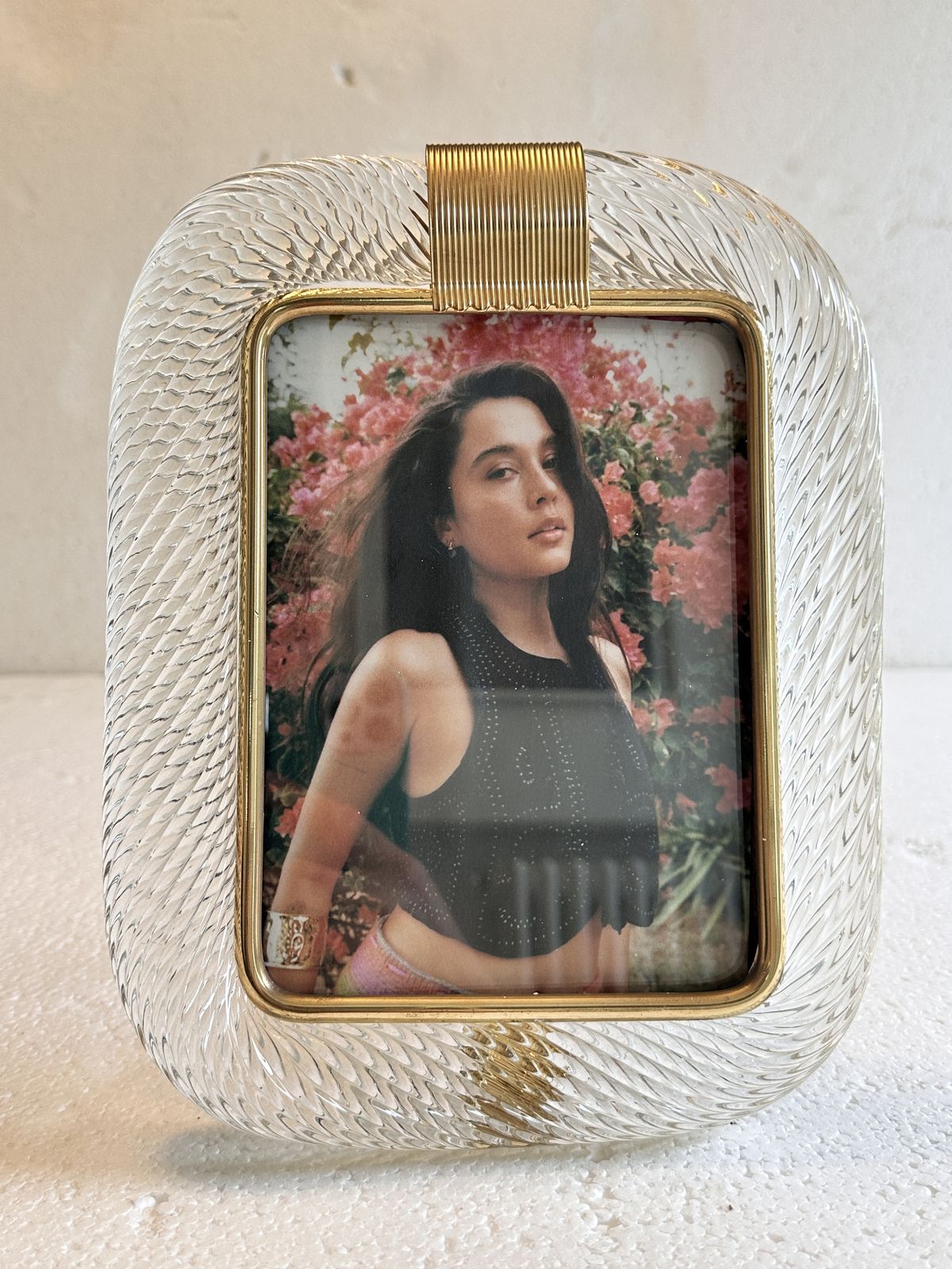 photo furniture Mid Century Modern Style Transparent “Torchon” Murano Glass Picture Frame And Unaquered Brass