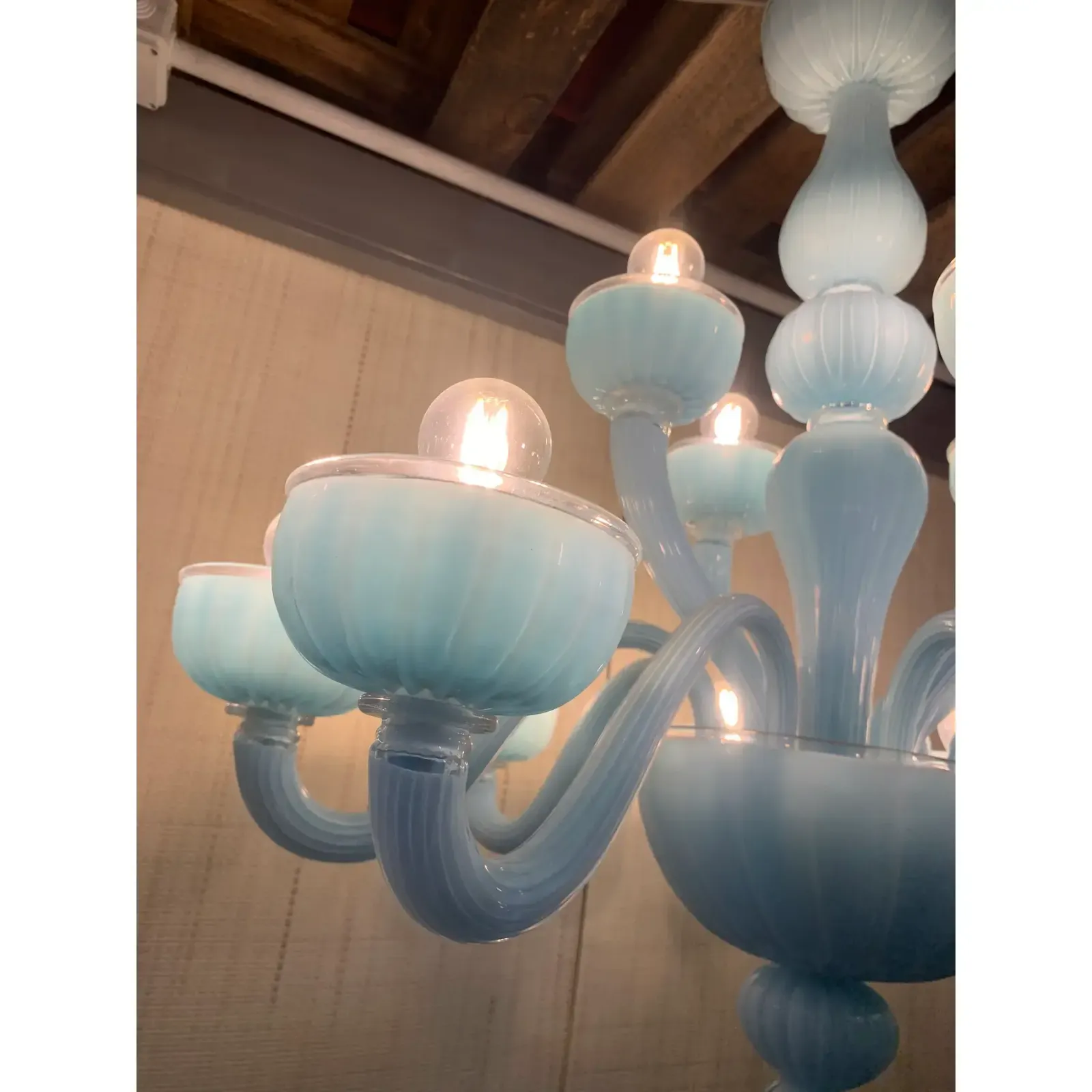 Contemporary 18 Arms Matte Light Blue Murano Style Glass Chandelier photo for sale