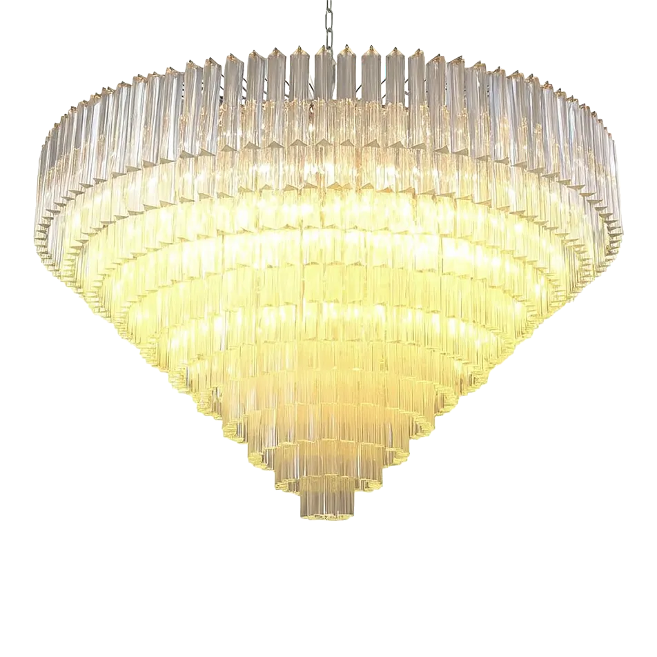 Monumental Clear Triedro Murano Glass Chandelier In Venini Style