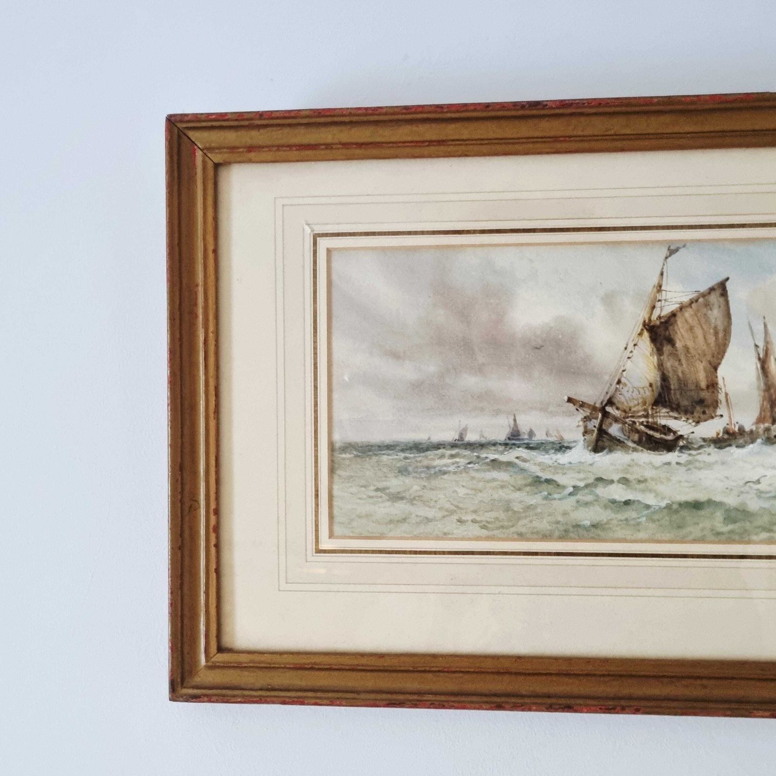 Original Antique Watercolour Depicting Tall Ships By W Stewart photo vinterior