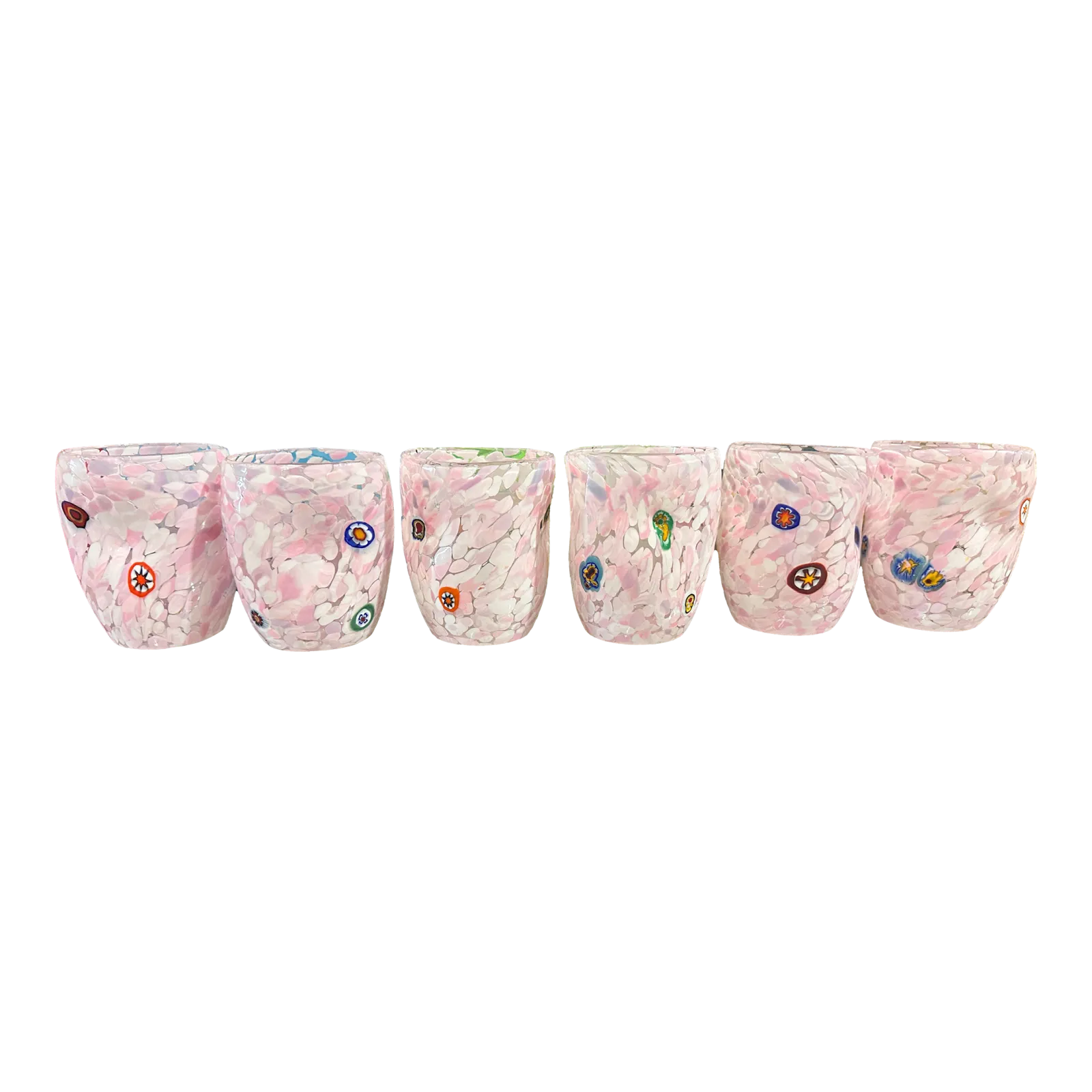 Contemporary Modern Pink Spot With Murrine Murano Glasses  Set Of 6