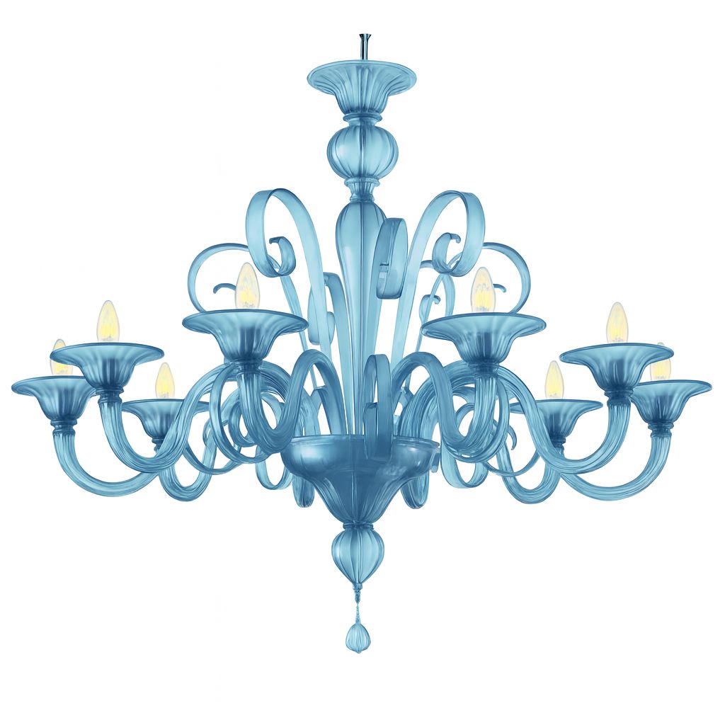 Contemporary Venetian Blue Satin Murano Glass Chandelier 8 Arms photo furniture