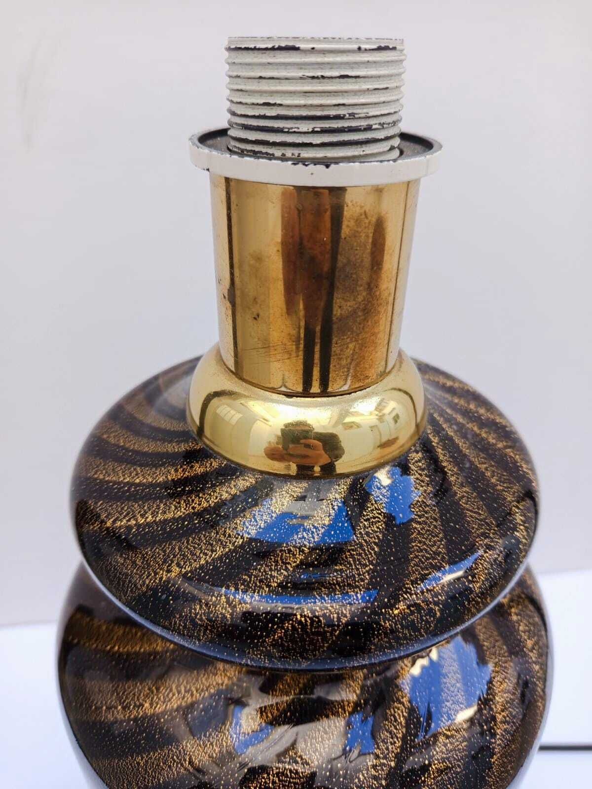 Elegant Black Murano Glass Table Lamp With Gold Leaf, Designed By Tommaso Barbi In The 1970s. photo 537.0
