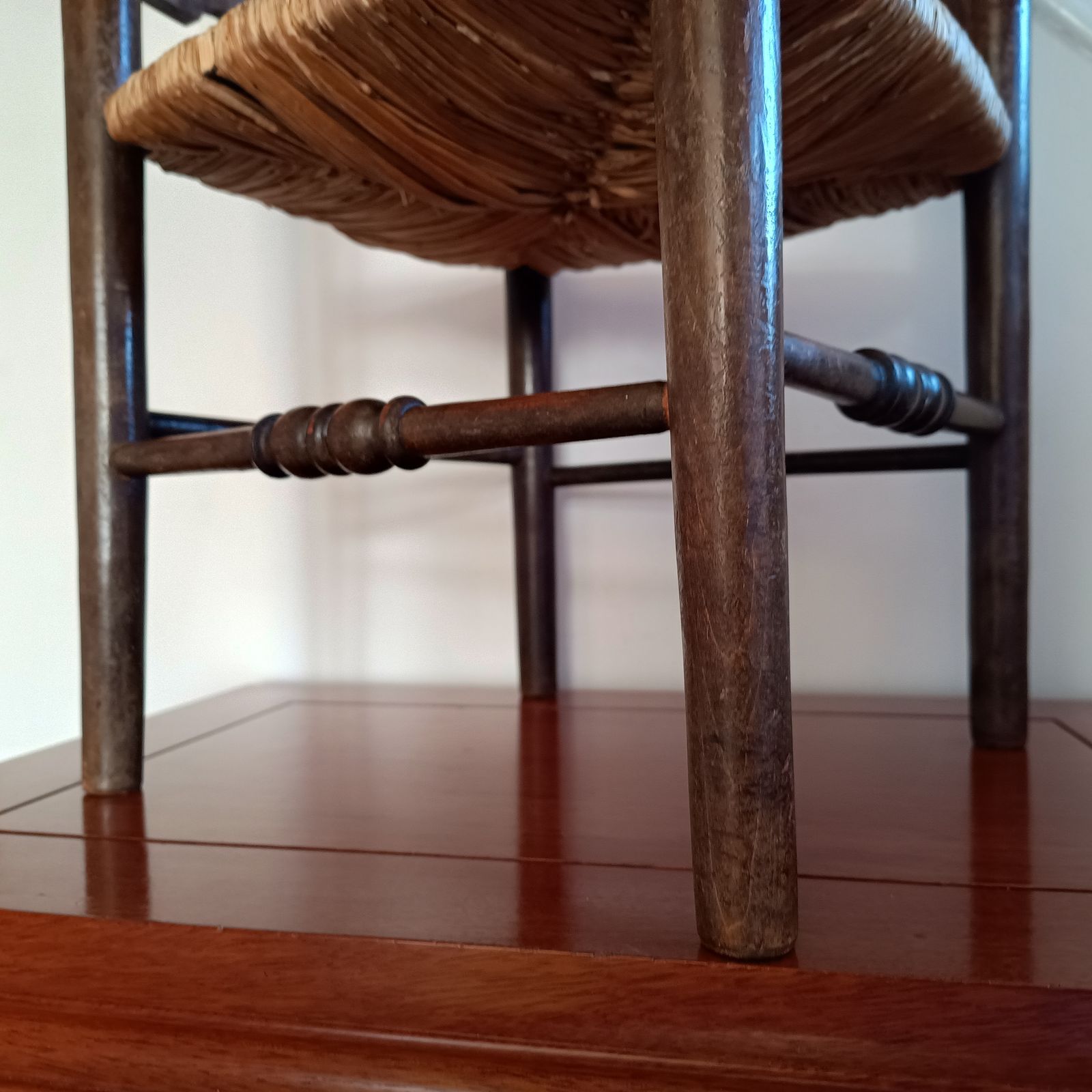 photo buy Lancashire Arts & Crafts Small Hall Chair, Serpentine Ladder Back Rush Seat, C.1900