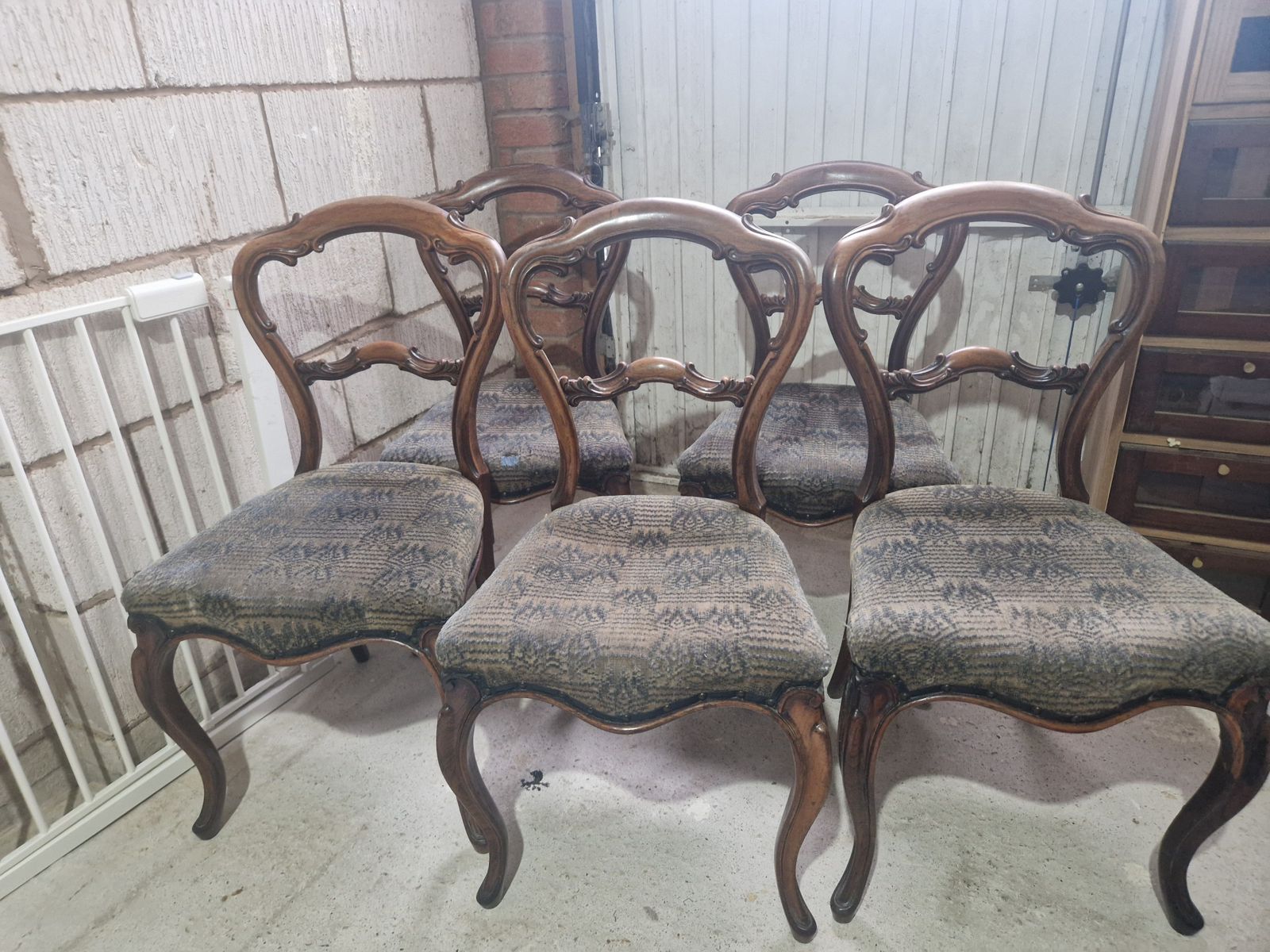 Set Of 5 Rosewood Victorian Dining Chairs