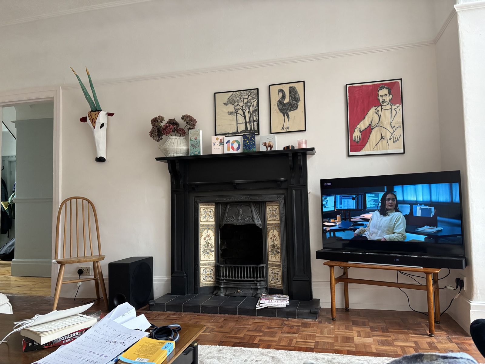 Fireplace Cast Iron Insert And Solid Wood Mantelpiece. photo furniture