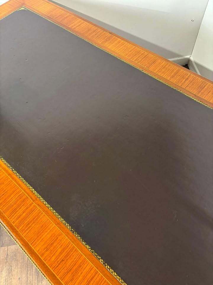 2999.0 Continental Reproduction Walnut Veneered Tooled Inlaid Desk (Style Of Louis XVI) photo