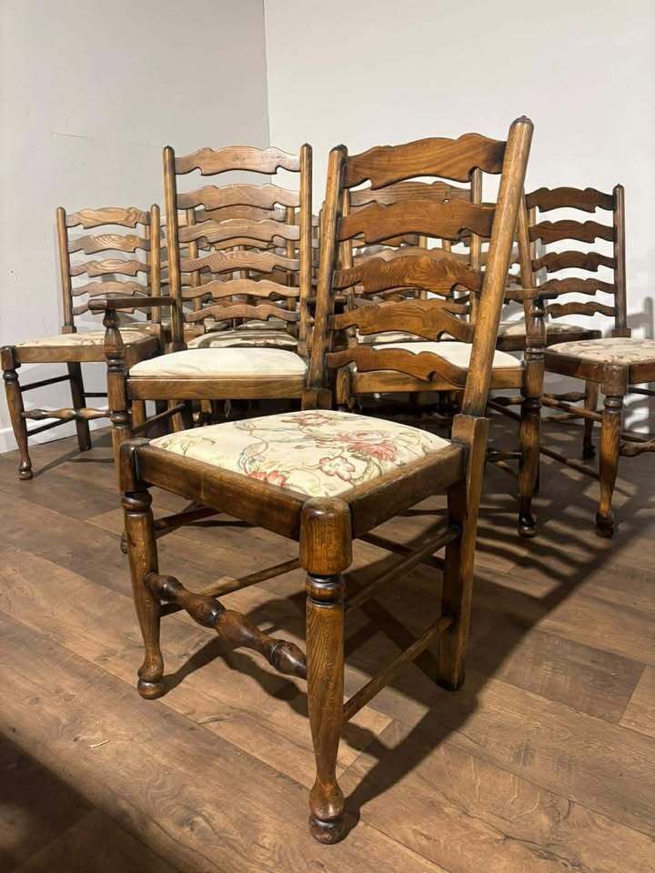 photo furniture Set Of Twelve Oak Yorkshire Style Ladderback Dining Chairs