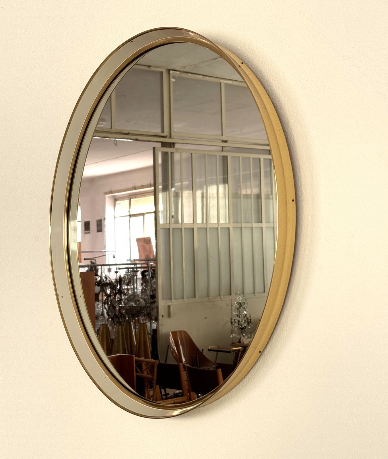 Midcentury Round Wall Mirror By Vereinigte Werkstätten München, 1970 photo 1299.0