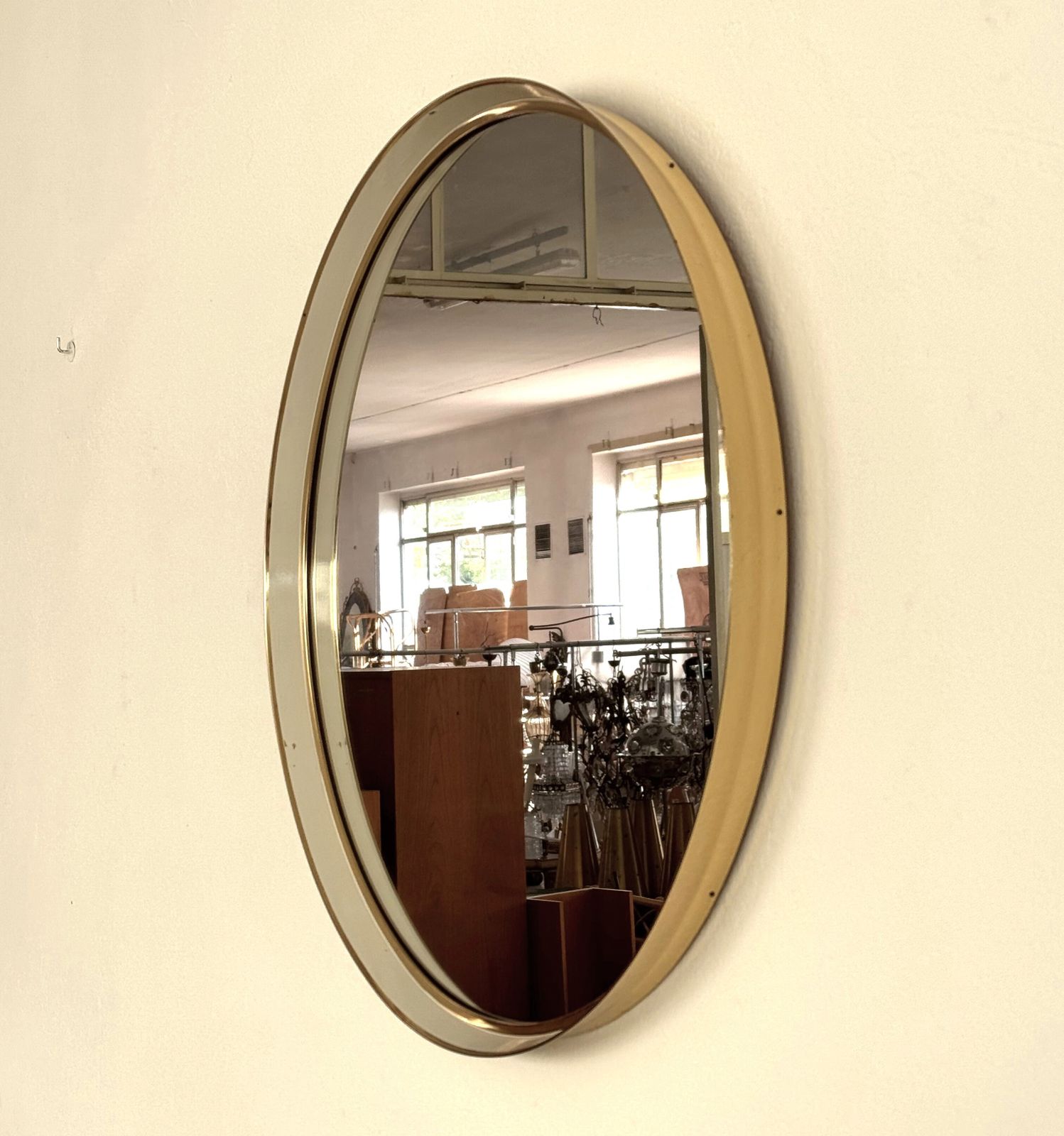Midcentury Round Wall Mirror By Vereinigte Werkstätten München, 1970 photo vinterior