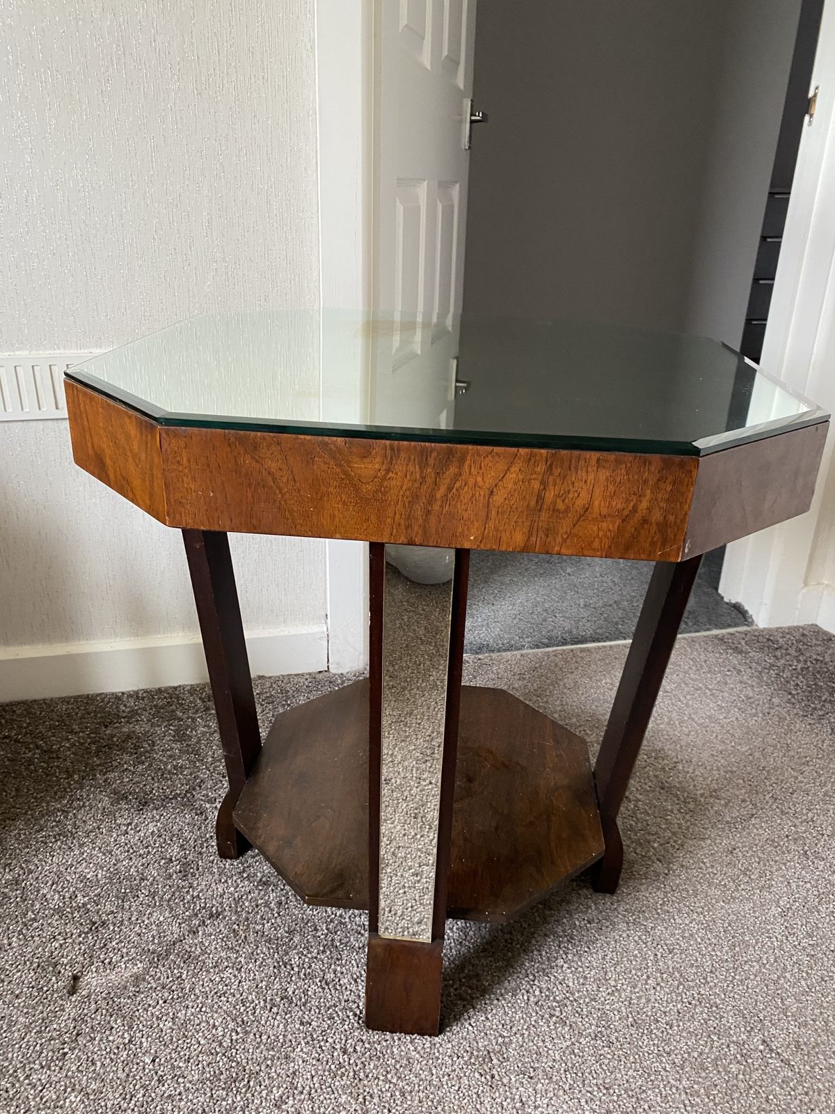 Wood Hexagon Top Mirrored Top And Legs Coffee/Side Table photo furniture