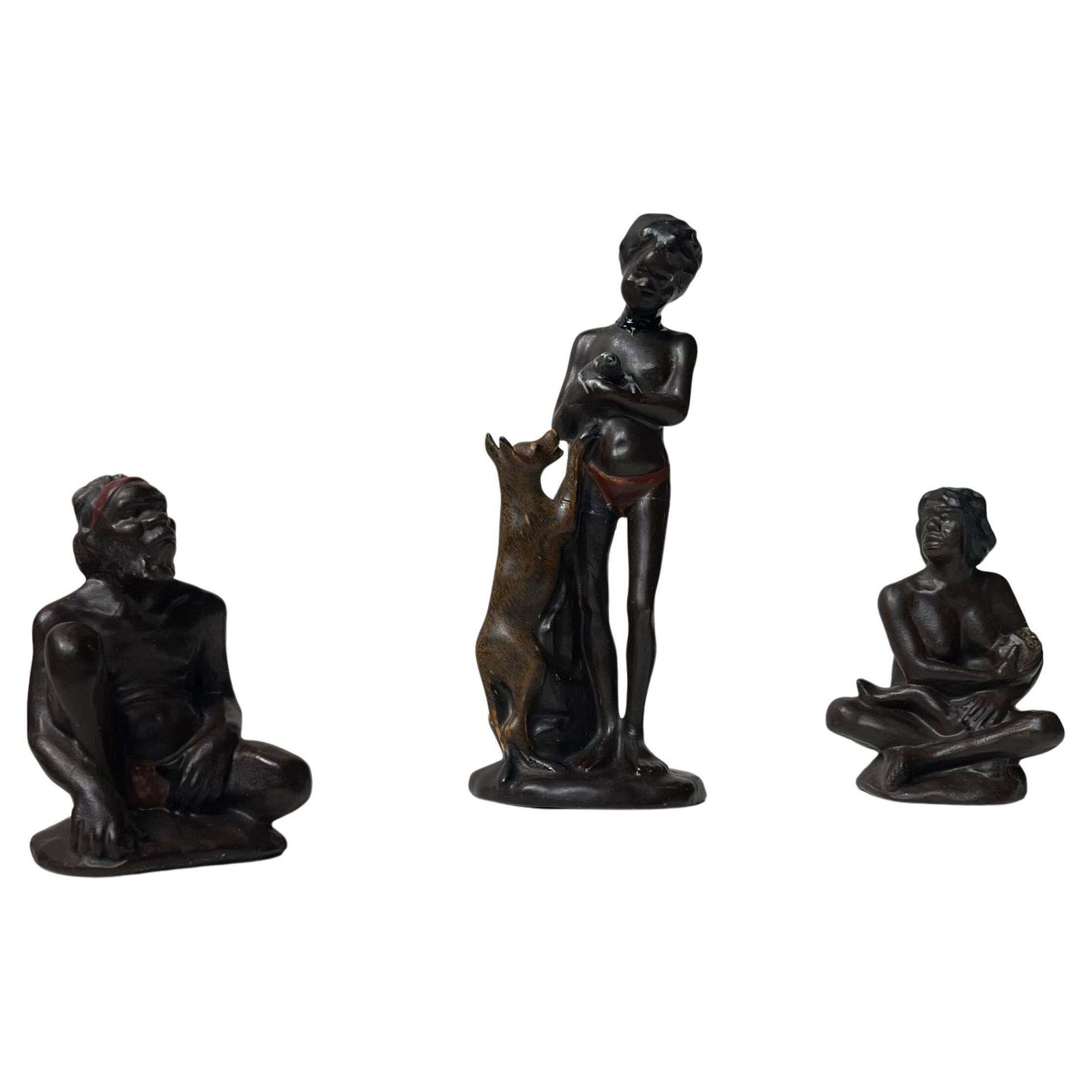 Darbyshire Pottery Family Of Aboriginal Indigenous Figurines, 1950s, Set Of 3