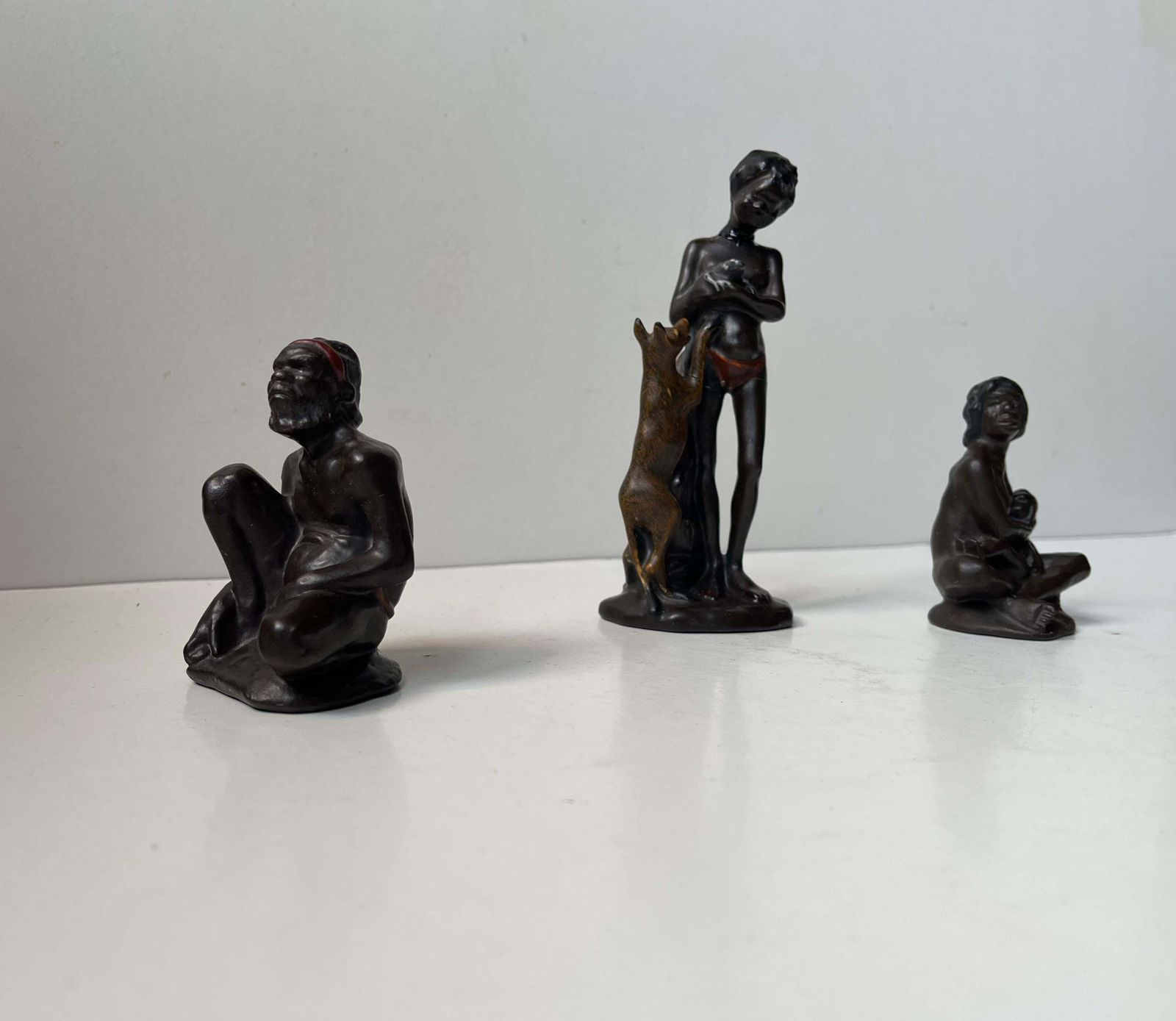 Darbyshire Pottery Family Of Aboriginal Indigenous Figurines, 1950s, Set Of 3 photo for sale