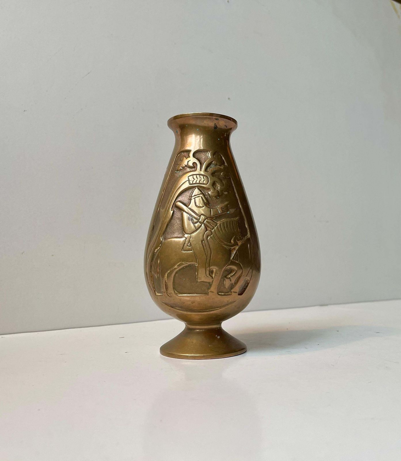 Scandinavian Relief Vase W. Knight In Bronze, Art Deco Revival   Medieval Style photo Home Decor