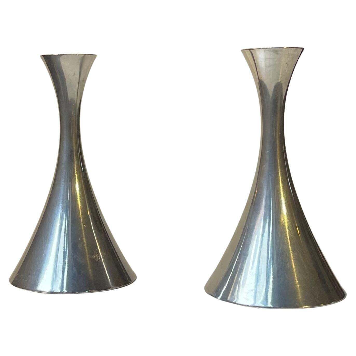 Arne Eskers Pewter Candleholders For Just Andersen, 1950s, Set Of 2